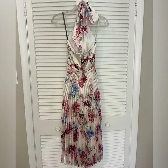 ML Monique Lhuillier Floral Hammered Satin Midi Dress - Picture 8 of 9